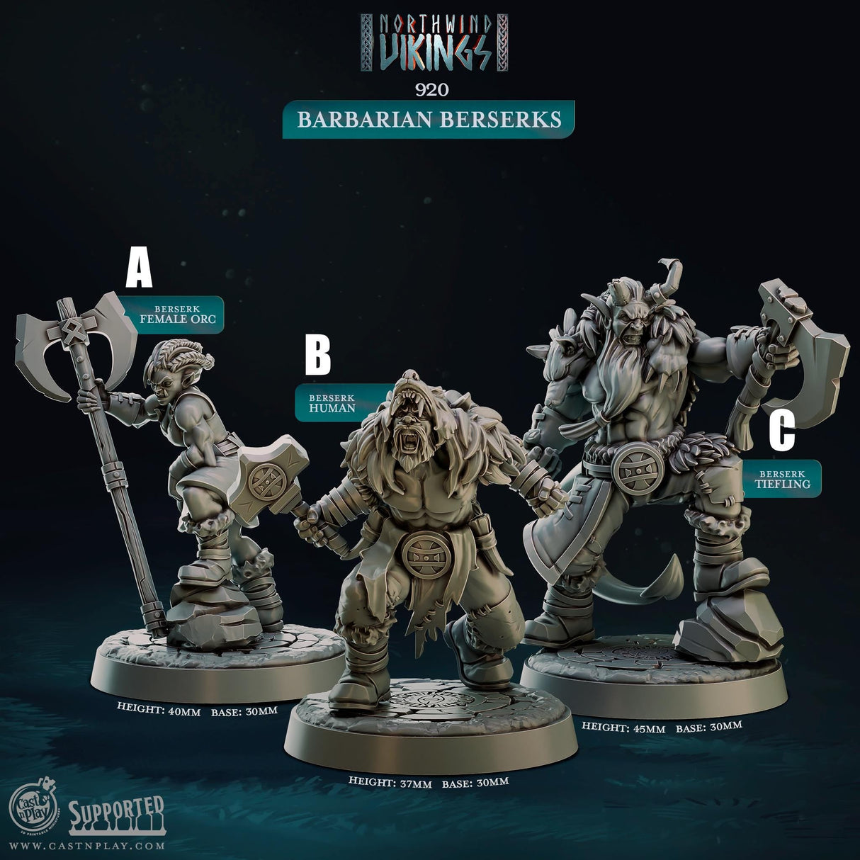 Barbarian Berserks Miniature | A - Tabletop RPG & D&D miniature. Perfect for wargaming & collectors