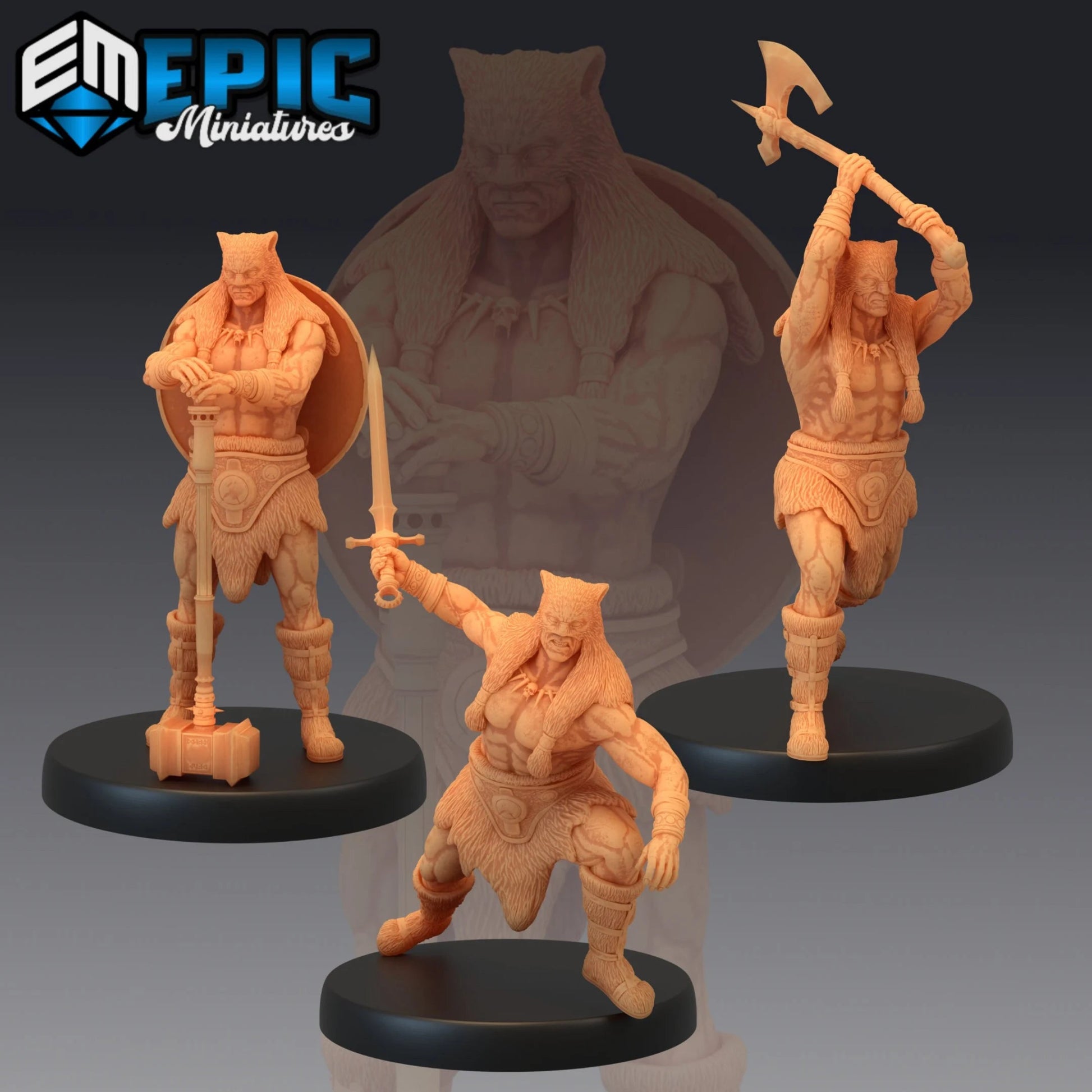 Barbarian Champion Miniature - Set of 3 - 28mm