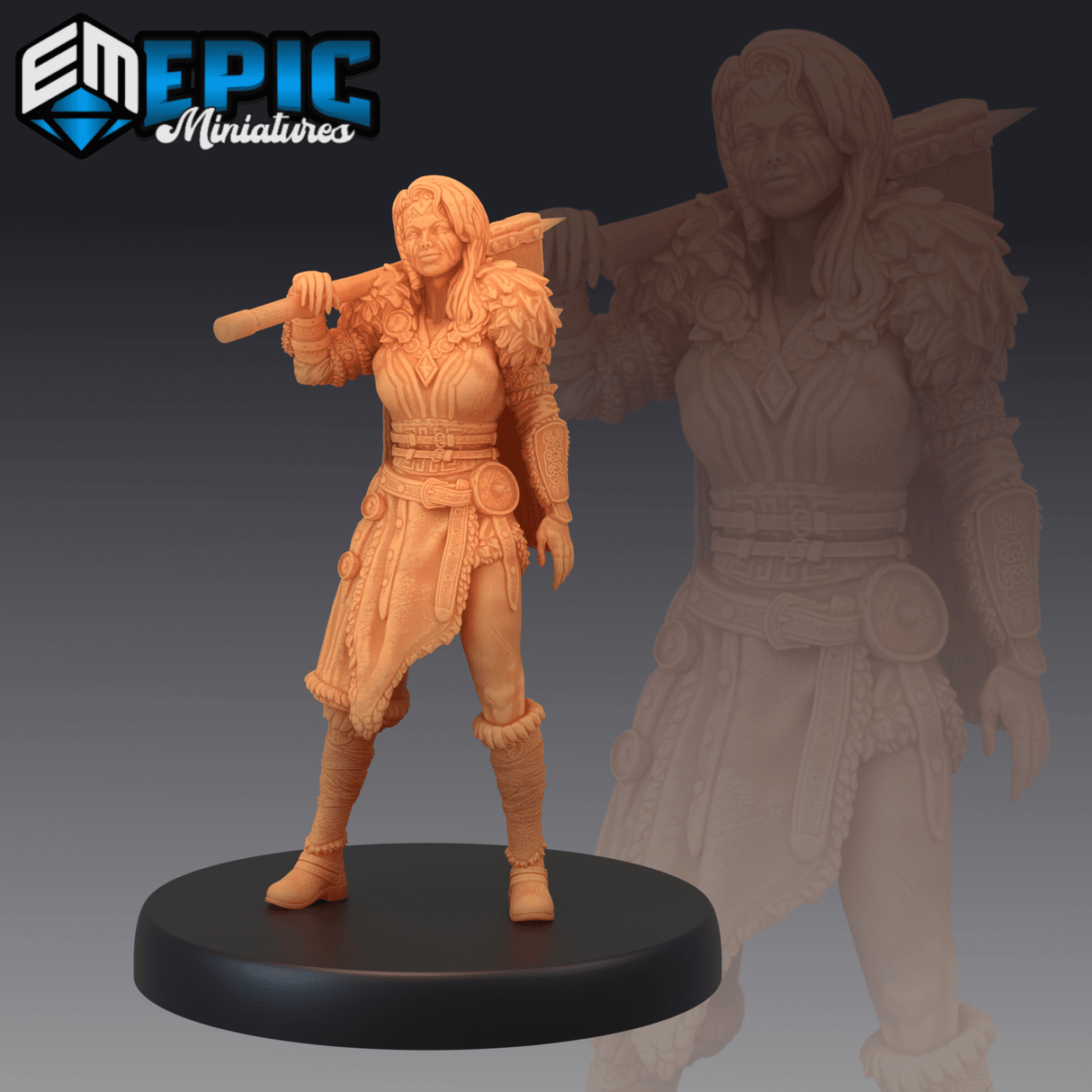 Barbarian Female Miniature | B - Tabletop RPG & D&D miniature. Perfect for wargaming & collectors