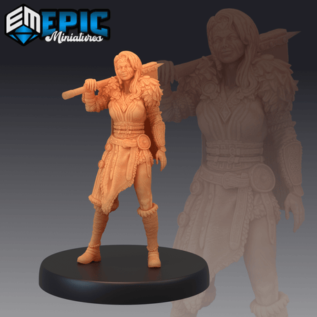 Barbarian Female Miniature | B - Tabletop RPG & D&D miniature. Perfect for wargaming & collectors