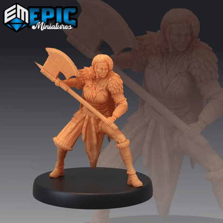 Barbarian Female Miniature | C - Tabletop RPG & D&D miniature. Perfect for wargaming & collectors