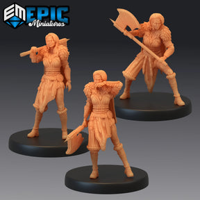 Barbarian Female Miniature | Set of 3 - Tabletop RPG & D&D miniature. Perfect for wargaming & collectors
