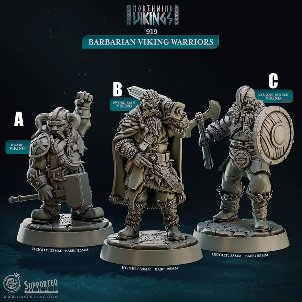 Barbarian Viking Warriors Miniature | A - Tabletop RPG & D&D miniature. Perfect for wargaming & collectors