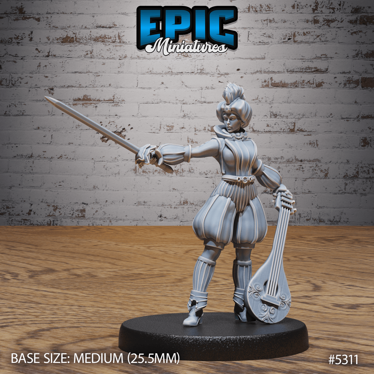 Bard Adventurer Female Miniature | C - Tabletop RPG & D&D miniature. Perfect for wargaming & collectors