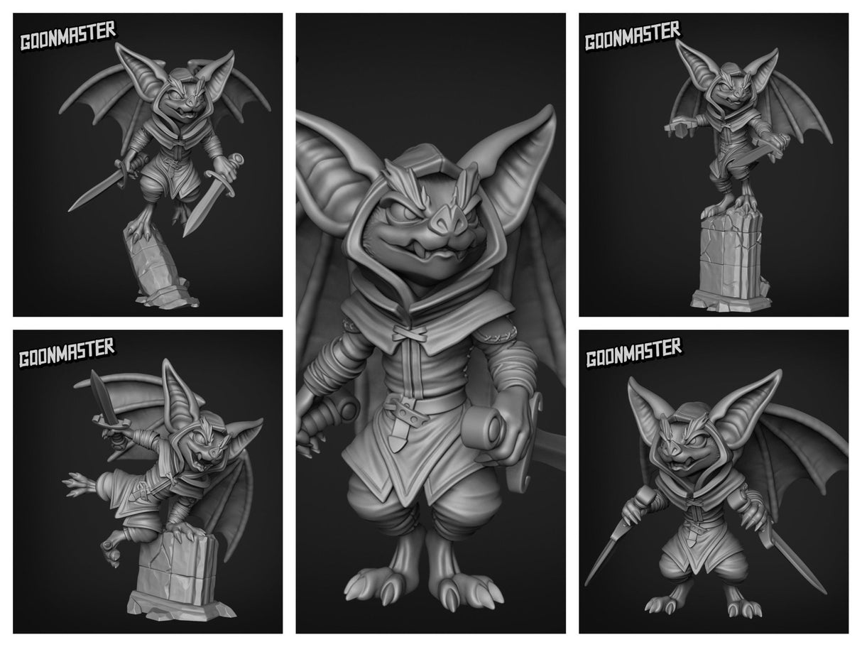 Bat Folk hooded Rogue Miniature | Set of 5 - Tabletop RPG & D&D miniature. Perfect for wargaming & collectors