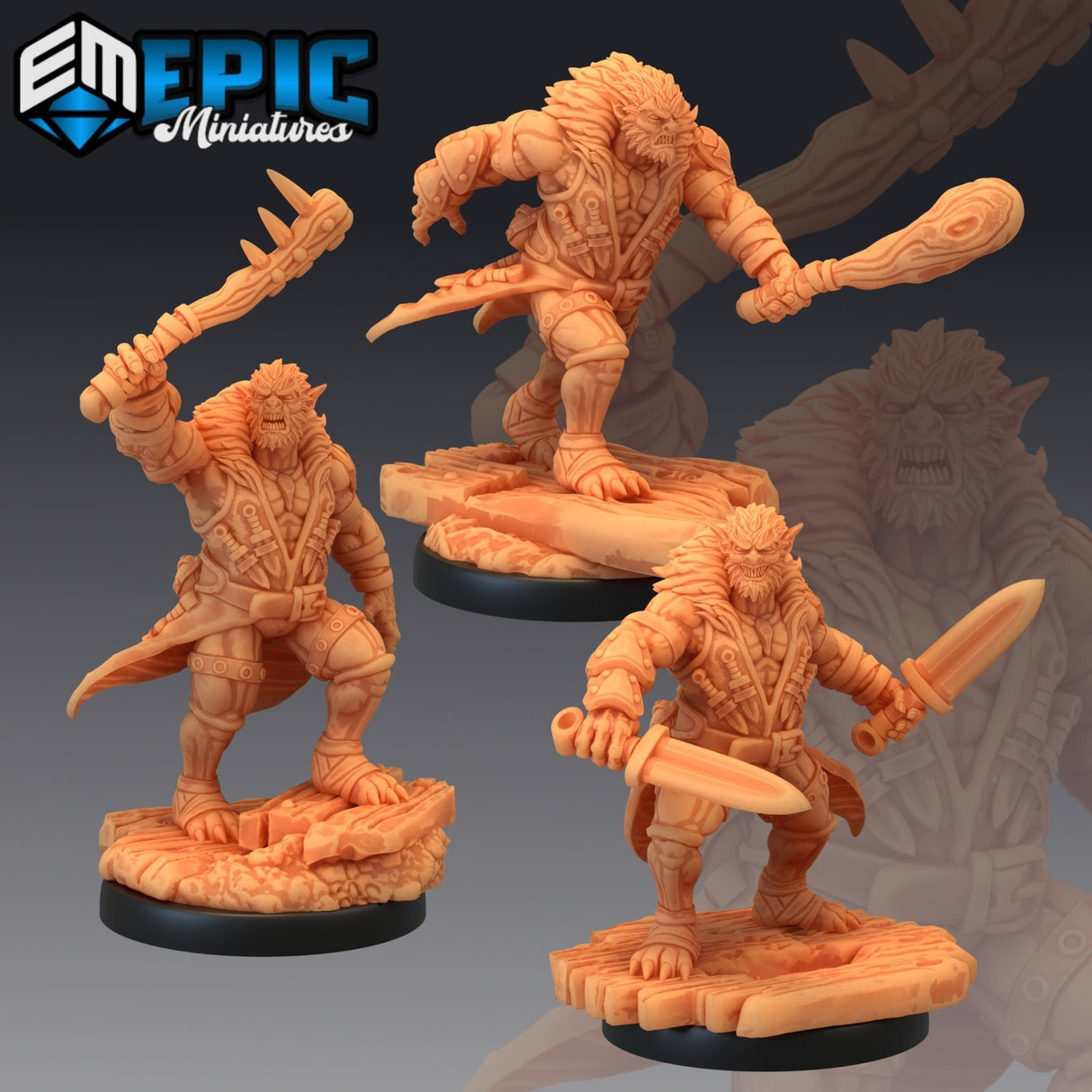 Batbear Fighter Miniature | Set of 3 - Tabletop RPG & D&D miniature. Perfect for wargaming & collectors