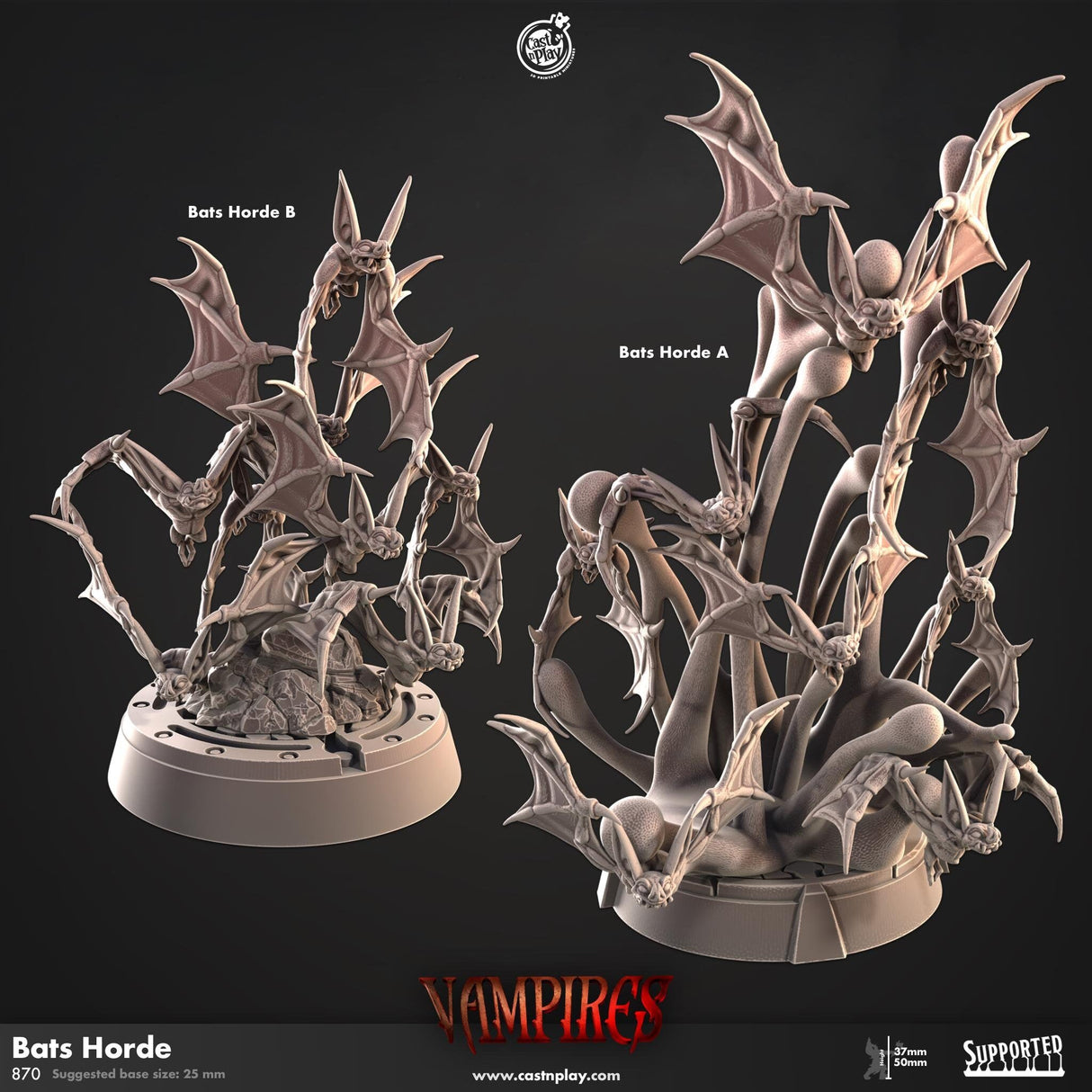 Bats Horde, Vampires Miniature | A - Tabletop RPG & D&D miniature. Perfect for wargaming & collectors