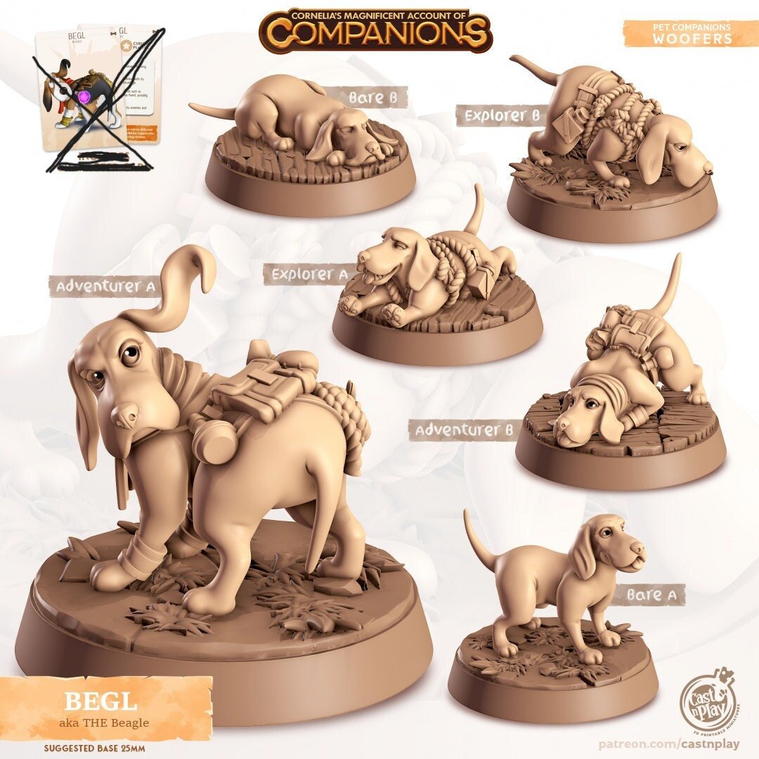 Beagle Companion Miniature | Adventurer A - Tabletop RPG & D&D miniature. Perfect for wargaming & collectors