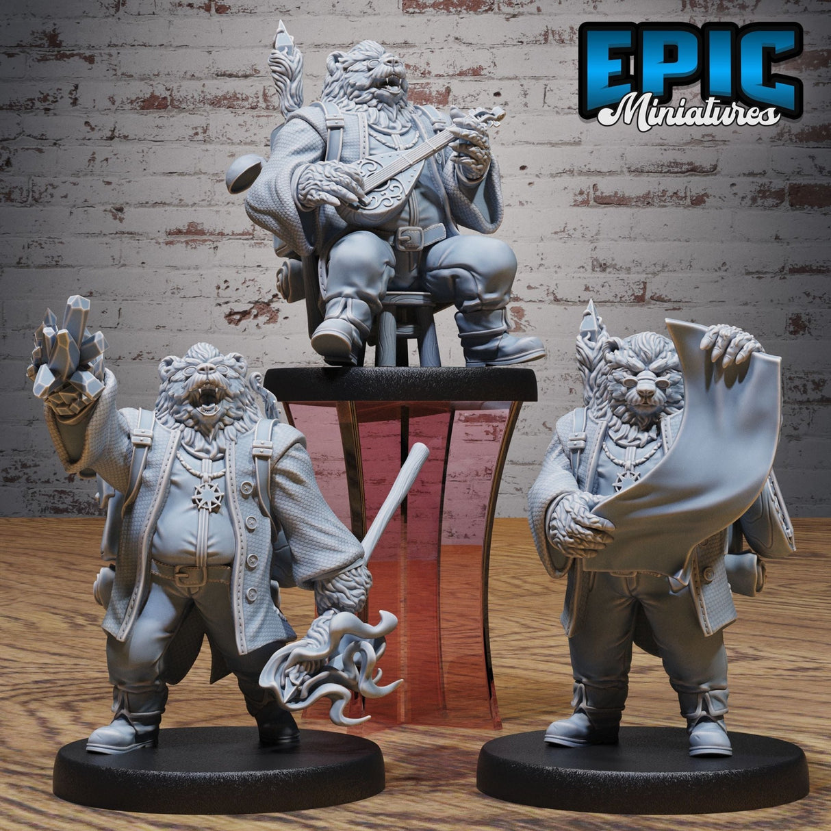 Bearfolk Bards Miniature | Set of 3 - Tabletop RPG & D&D miniature. Perfect for wargaming & collectors