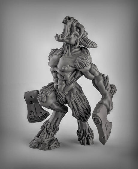 Beastmen Fighter Miniature | B - Tabletop RPG & D&D miniature. Perfect for wargaming & collectors