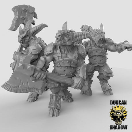 Beastmen with twohanded Axe Miniature | Set of 3 - Tabletop RPG & D&D miniature. Perfect for wargaming & collectors