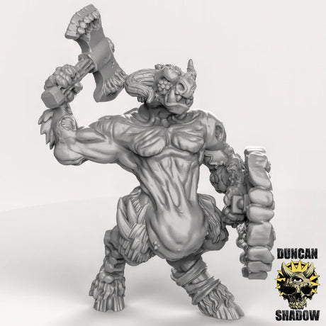 Beastmen with shields Miniature | A - Tabletop RPG & D&D miniature. Perfect for wargaming & collectors