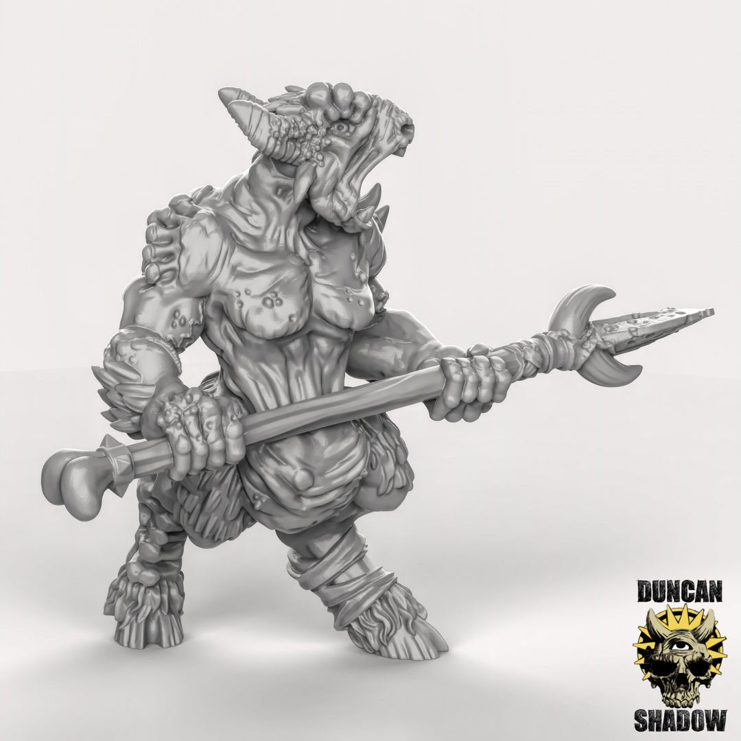 Beastmen with spears Miniature | B - Tabletop RPG & D&D miniature. Perfect for wargaming & collectors