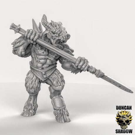 Beastmen with spears Miniature | C - Tabletop RPG & D&D miniature. Perfect for wargaming & collectors