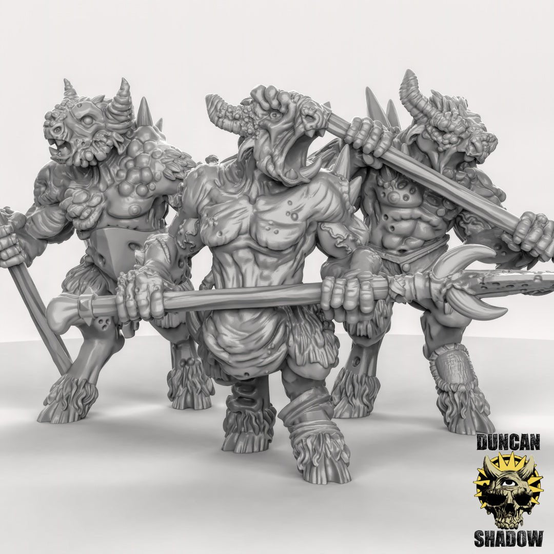 Beastmen with spears Miniature | Set of 3 - Tabletop RPG & D&D miniature. Perfect for wargaming & collectors