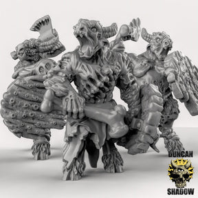 Beastmen with shields Miniature | Set of 3 - Tabletop RPG & D&D miniature. Perfect for wargaming & collectors