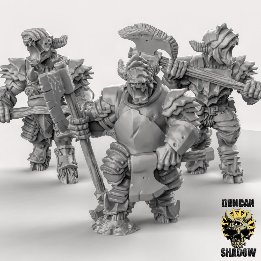 Heavy Armoured Elite Beastmen Miniature | Set of 3 - Tabletop RPG & D&D miniature. Perfect for wargaming & collectors