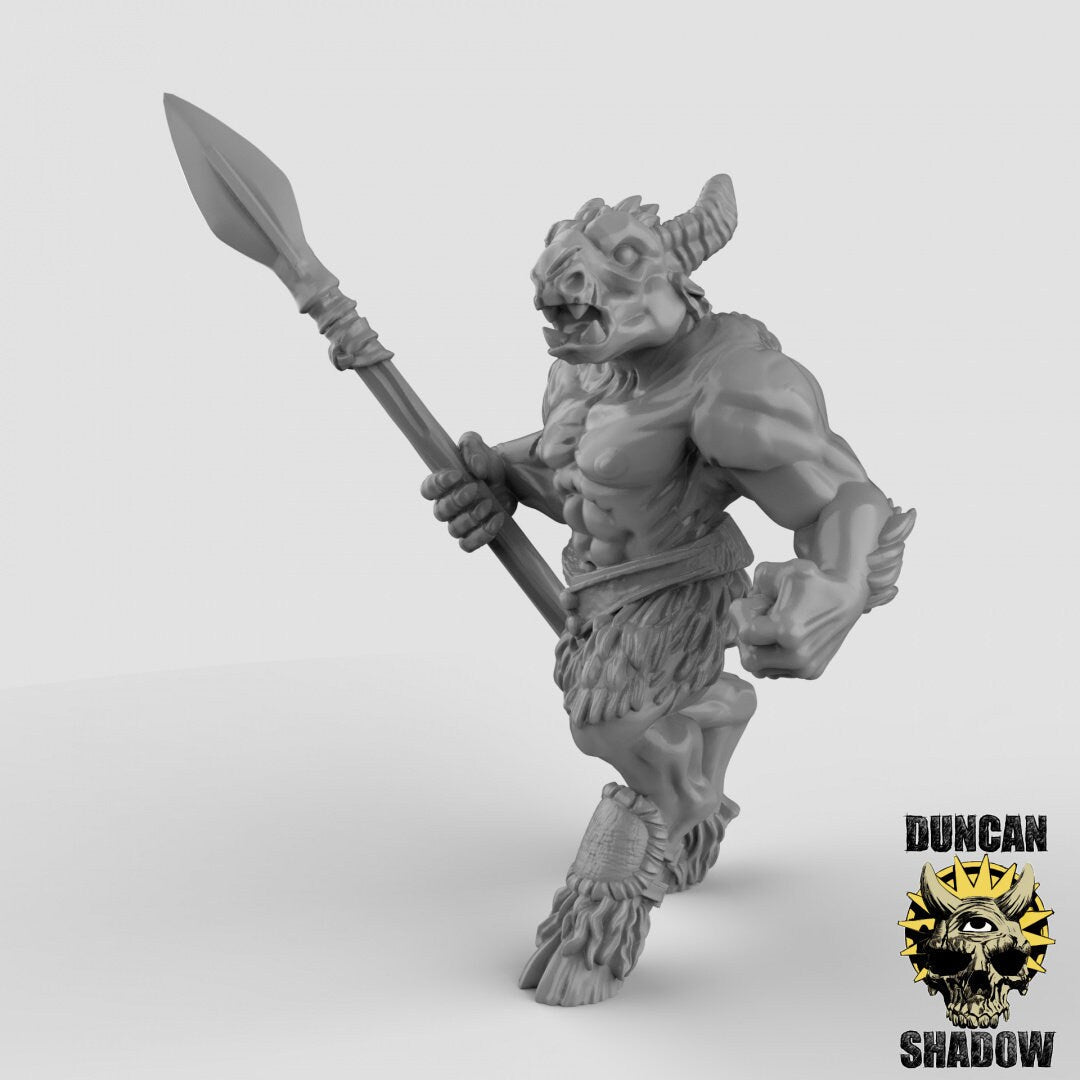 Beastmen Spearmen Miniature | A - Tabletop RPG & D&D miniature. Perfect for wargaming & collectors