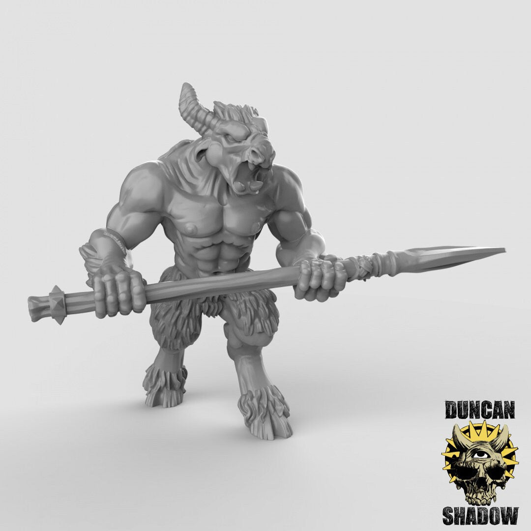 Beastmen Spearmen Miniature | B - Tabletop RPG & D&D miniature. Perfect for wargaming & collectors