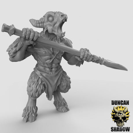 Beastmen Spearmen Miniature | C - Tabletop RPG & D&D miniature. Perfect for wargaming & collectors