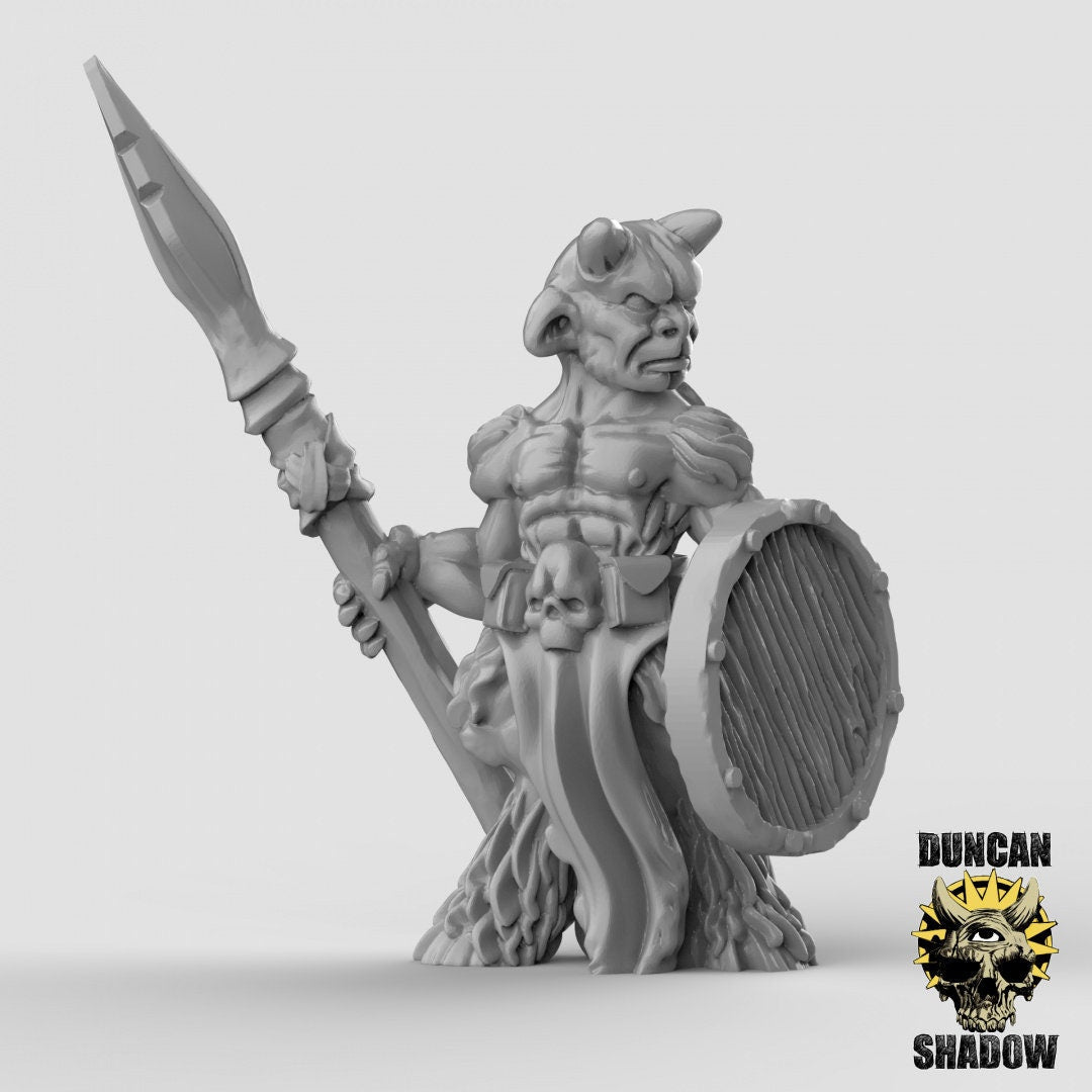 Tribal Beastmen Spearmen Miniature | D1003 - Tabletop RPG & D&D miniature. Perfect for wargaming & collectors