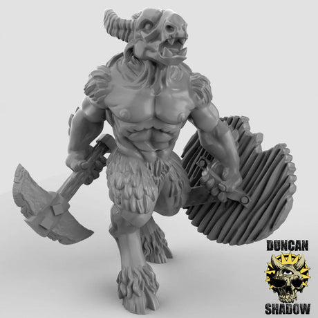 Beastmen Sword and Shield Miniature | A - Tabletop RPG & D&D miniature. Perfect for wargaming & collectors