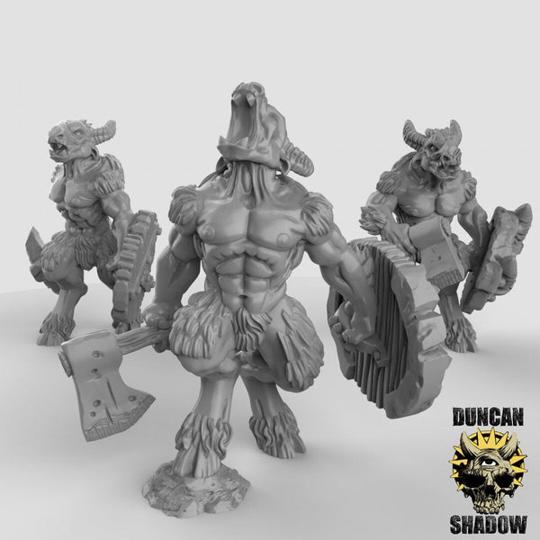 Beastmen Sword and Shield Miniature | Set of 3 - Tabletop RPG & D&D miniature. Perfect for wargaming & collectors