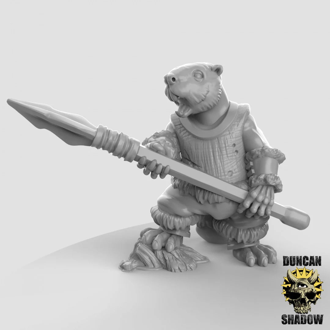 Beaver spearmen Miniature | A - Tabletop RPG & D&D miniature. Perfect for wargaming & collectors