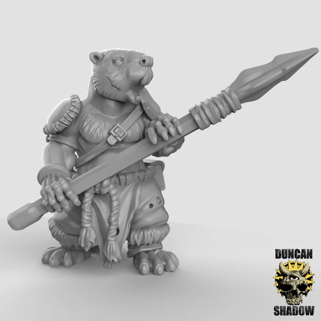 Beaver spearmen Miniature | B - Tabletop RPG & D&D miniature. Perfect for wargaming & collectors