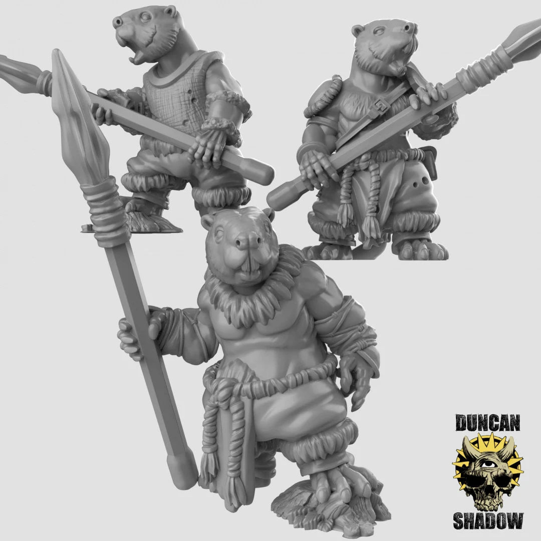 Beaver spearmen Miniature | Set of 3 - Tabletop RPG & D&D miniature. Perfect for wargaming & collectors