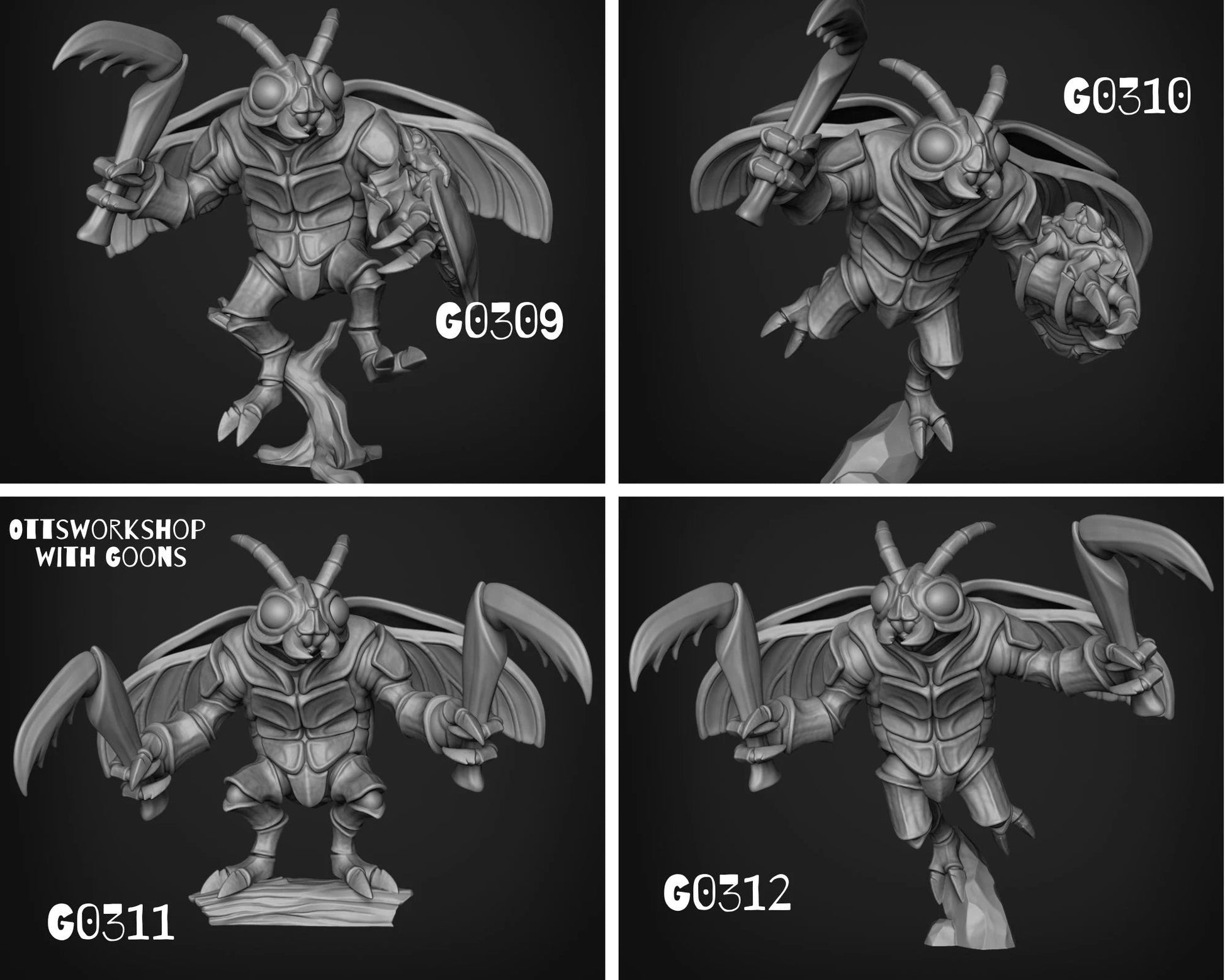 Bee Folk Bug Miniature - set of 4 - 28mm