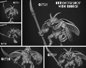 Beetle Folk spearmen Bug Miniature | Set of 5 - Tabletop RPG & D&D miniature. Perfect for wargaming & collectors