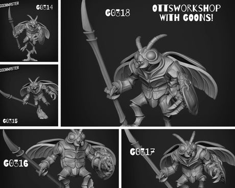 Beetle Folk spearmen Bug Miniature | Set of 5 - Tabletop RPG & D&D miniature. Perfect for wargaming & collectors