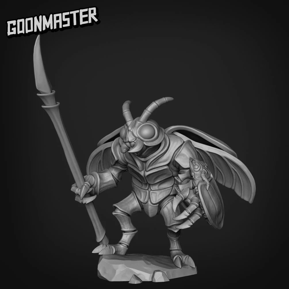 Beetle Folk spearmen Bug Miniature | Set of 5 - Tabletop RPG & D&D miniature. Perfect for wargaming & collectors