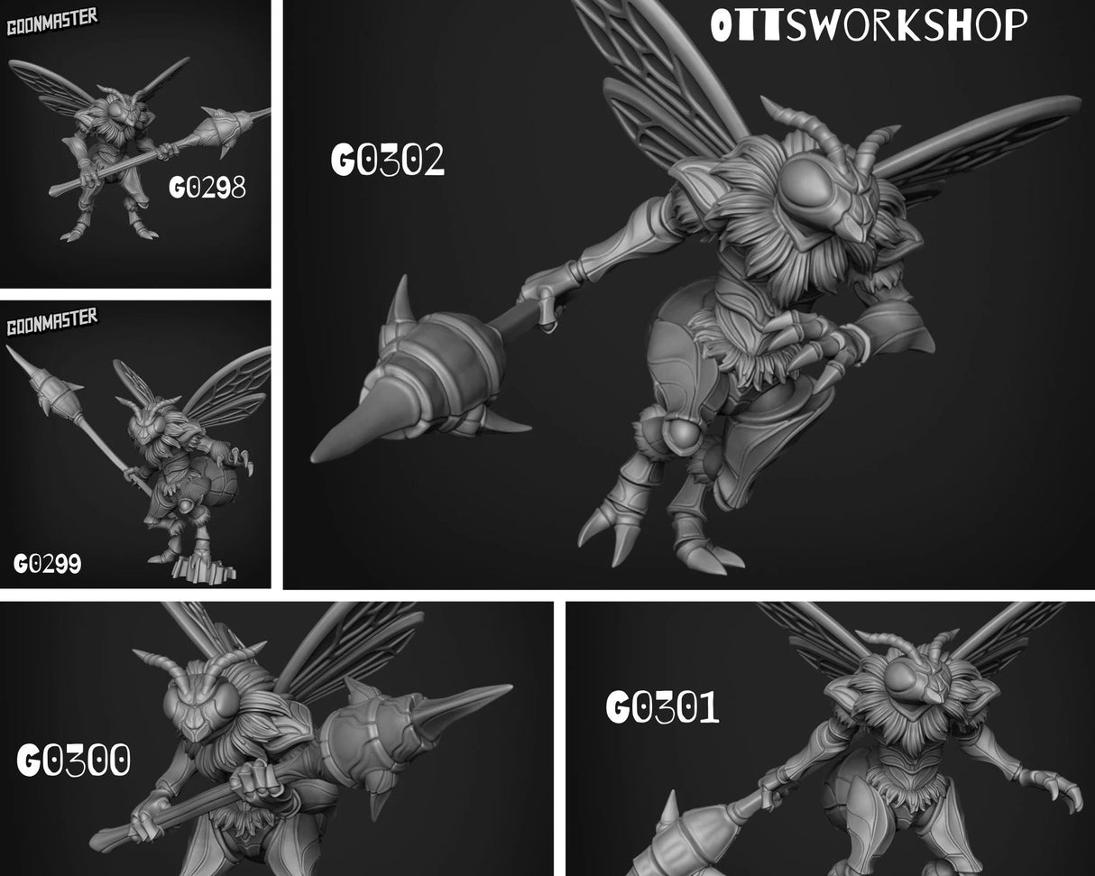 Wasp Folk Bug Miniature | Set of 5 - Tabletop RPG & D&D miniature. Perfect for wargaming & collectors