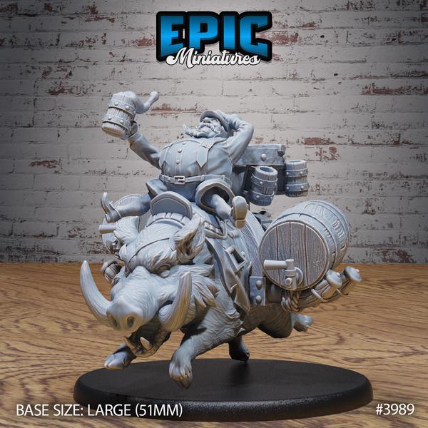 Beer Merchant Riding Boar NPC Miniature | 3989B - Tabletop RPG & D&D miniature. Perfect for wargaming & collectors