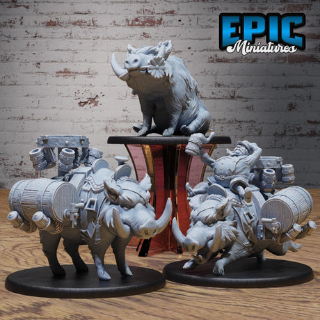 Beer Merchant Riding Boar NPC Miniature | Full Set All Models - Tabletop RPG & D&D miniature. Perfect for wargaming & collectors