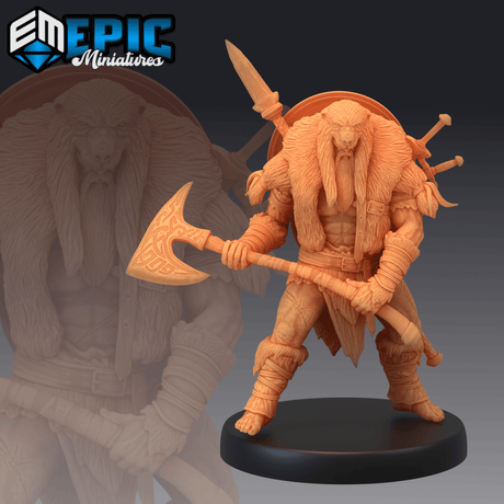 Berserker Barbarian Miniature | B - Tabletop RPG & D&D miniature. Perfect for wargaming & collectors