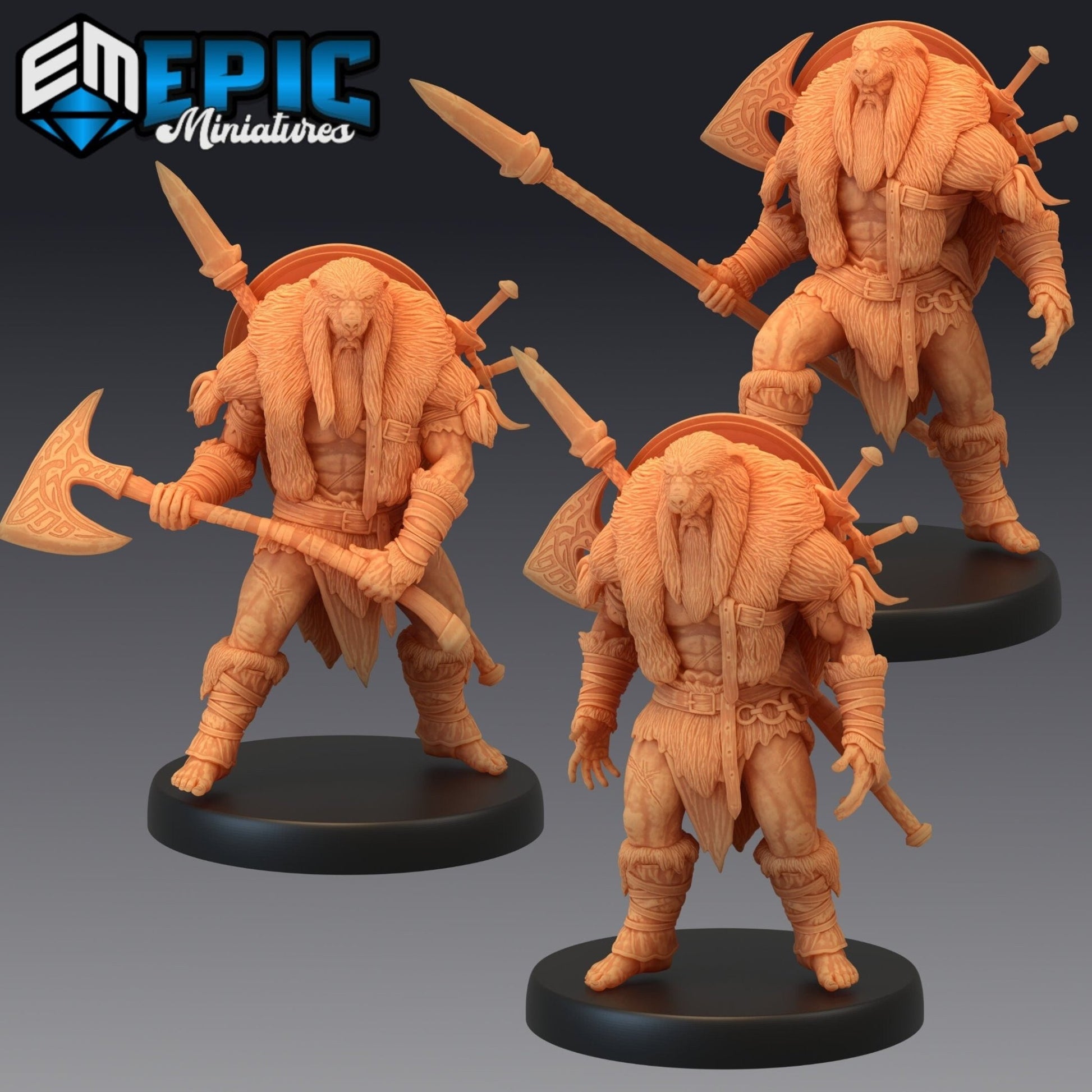 Berserker Barbarian Miniature - Set of 3 - 28mm
