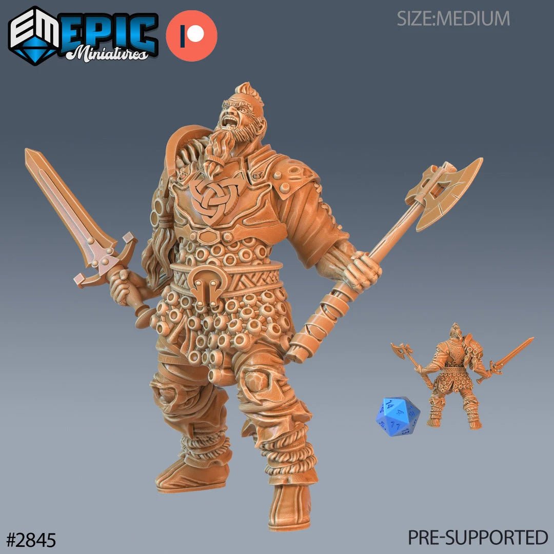 Berserker Viking Miniature | A - Tabletop RPG & D&D miniature. Perfect for wargaming & collectors