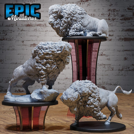 Bison Miniature | Set of 3 - Tabletop RPG & D&D miniature. Perfect for wargaming & collectors