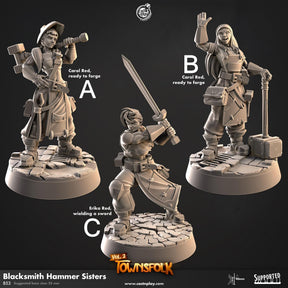 Blacksmith Hammer Sisters Miniature | Sister A - Tabletop RPG & D&D miniature. Perfect for wargaming & collectors