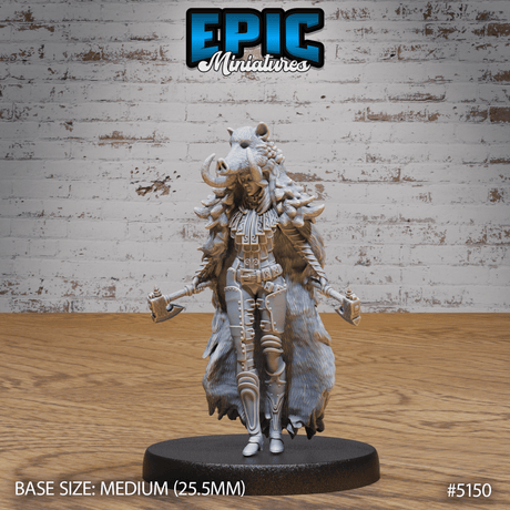 Boar Coat Warrior Lady Miniature | A - Tabletop RPG & D&D miniature. Perfect for wargaming & collectors