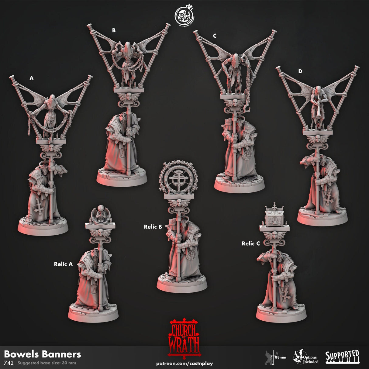 Bowels Banners Priests, Church of Wrath Miniature | A - Tabletop RPG & D&D miniature. Perfect for wargaming & collectors