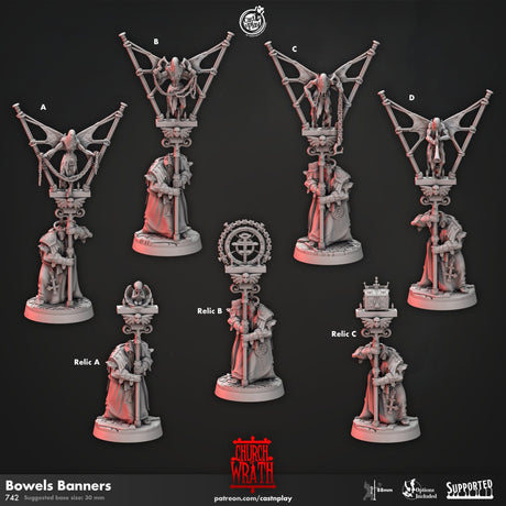 Bowels Banners Priests, Church of Wrath Miniature | A - Tabletop RPG & D&D miniature. Perfect for wargaming & collectors