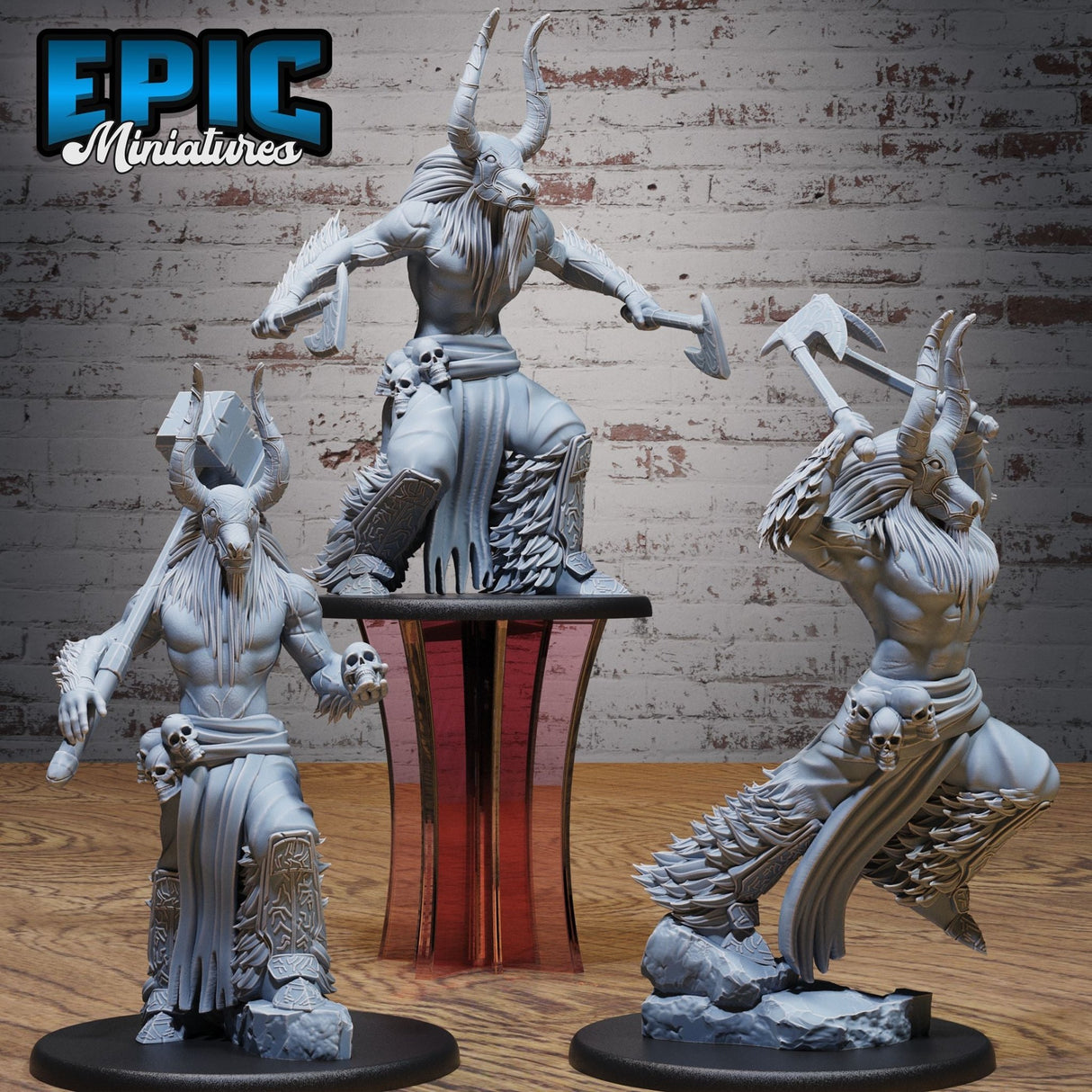 bullfolk spirit warrior Miniature | Set of 3 - Tabletop RPG & D&D miniature. Perfect for wargaming & collectors