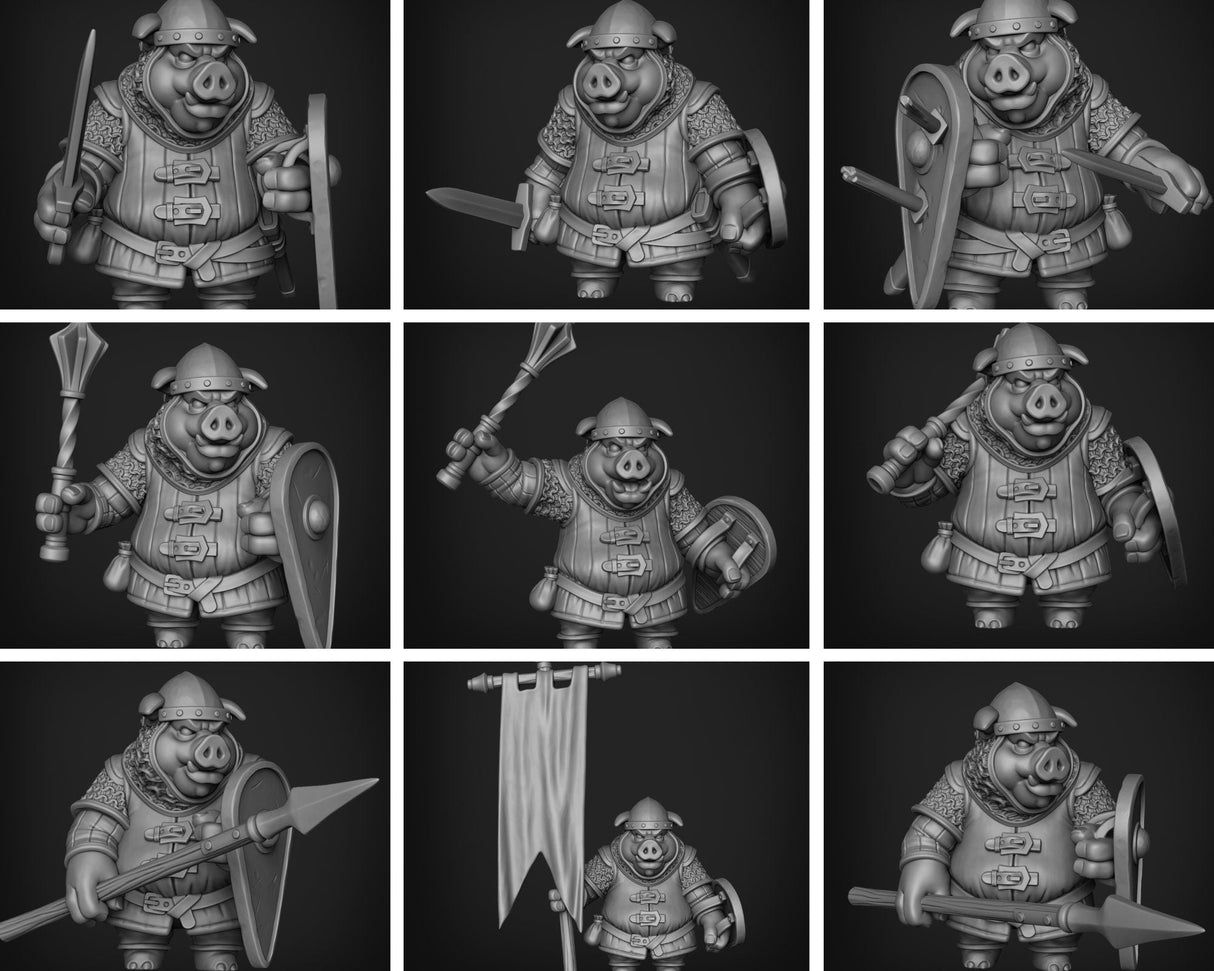 BundlePigfolk Townfolk Guard Miniature set for Dungeons and Dragons - Figurines for Collectors and Hobbyists, Dnd Pigfolk, Pigsy | All x2 - Tabletop RPG & D&D miniature. Perfect for wargaming & collectors