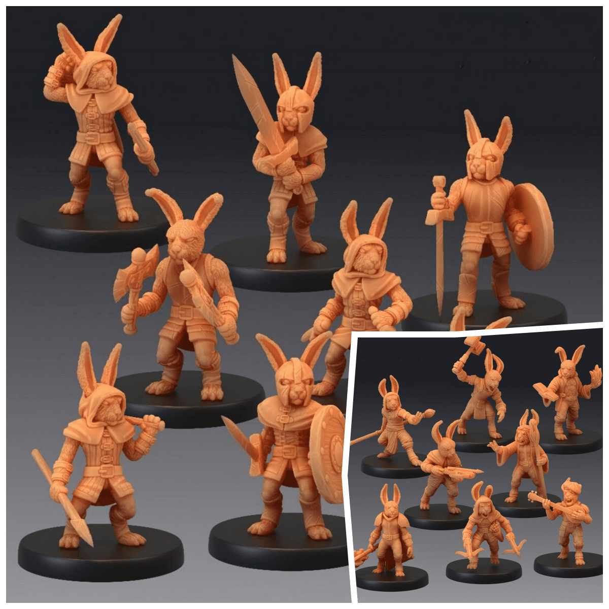 Bunny Army Miniature | 28mm - Tabletop RPG & D&D miniature. Perfect for wargaming & collectors