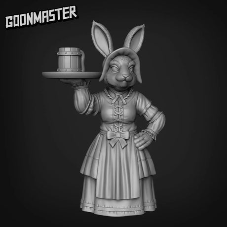 Bunny Barmaid Miniature | set of 4 - Tabletop RPG & D&D miniature. Perfect for wargaming & collectors
