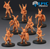 Bunny Platoon Miniature | Set of 8 - Tabletop RPG & D&D miniature. Perfect for wargaming & collectors